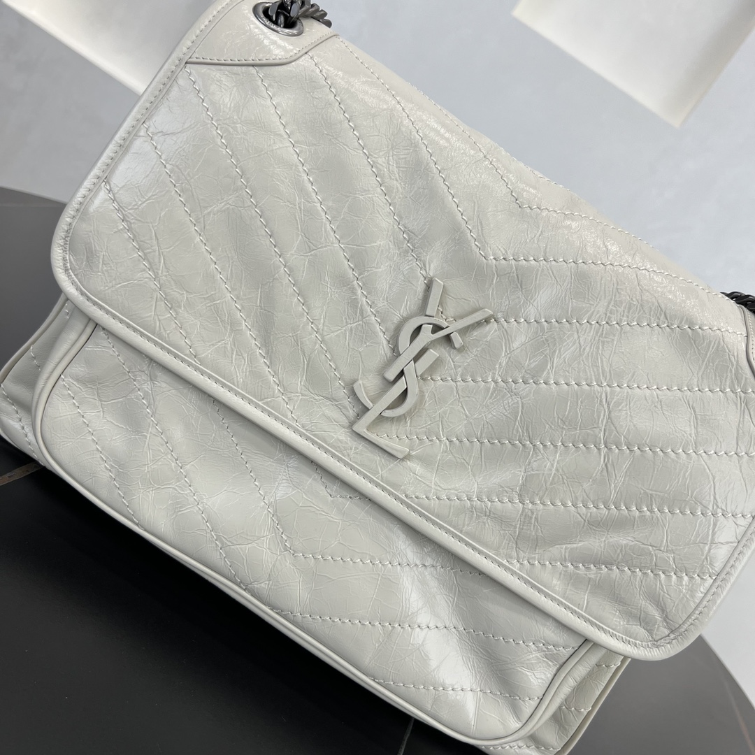 Saint Laurent Niki Large Vintage Calfskin Handbag Shoulder Bag White 498883